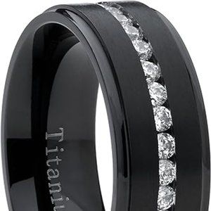 Mens Wedding Band Black Titanium Eternity Band